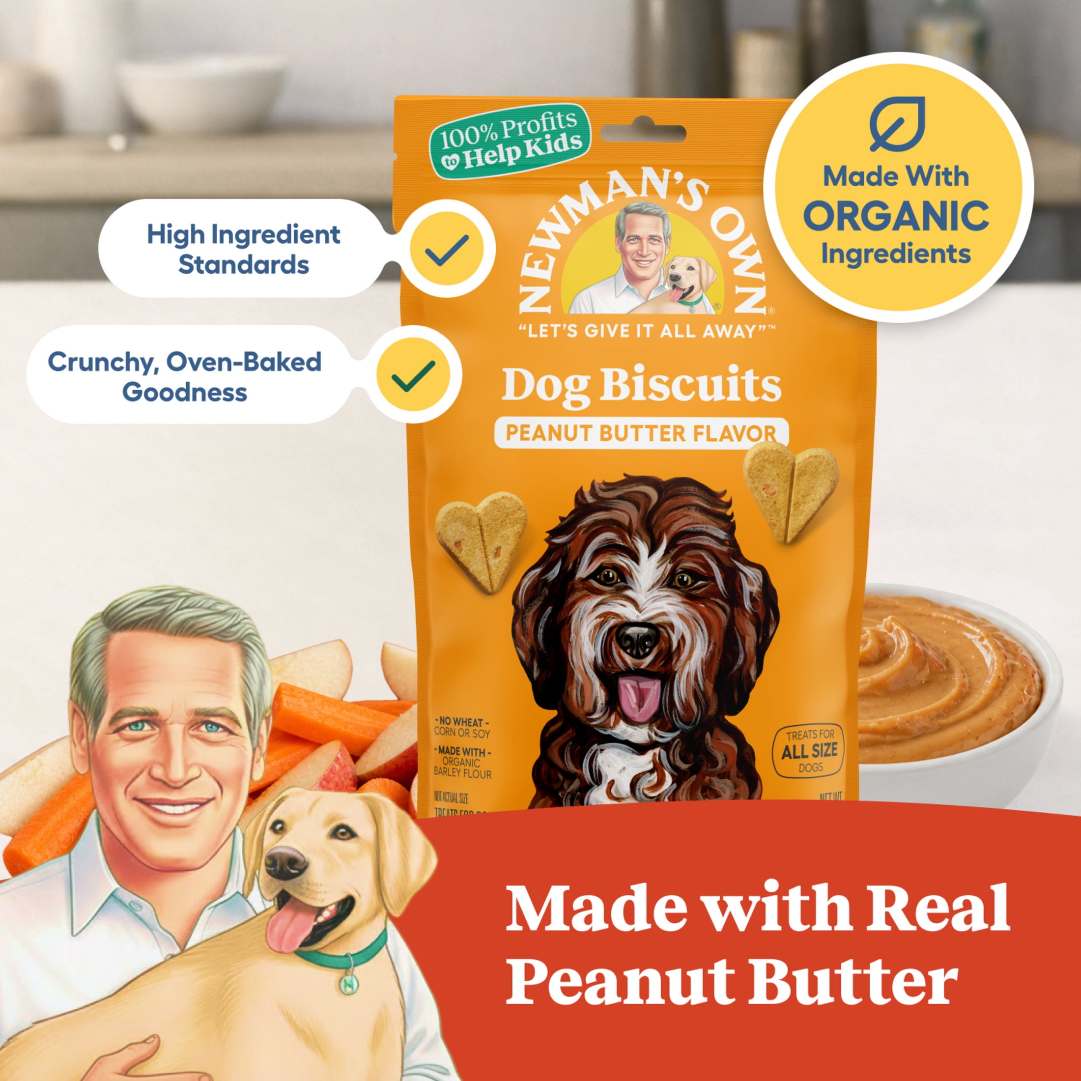 (2 pack) Newman's Own Peanut Butter Dog Biscuits - Oven Baked Crunchy Dog Treats, 10 oz Bag