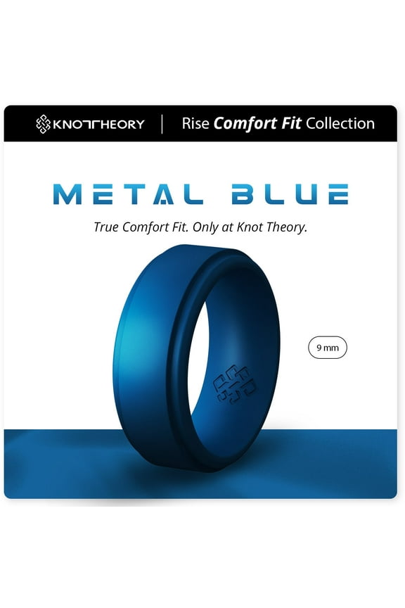 Metal Blue Step Edge Breathable Silicone Ring for Men 9mm Bandwidth