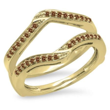 18k Yellow Gold Enhancer (0.30 Carat (ctw) 18K Yellow Gold Round Champagne Diamond Ladies Anniversary Wedding Band Enhancer Guard Double Ring)