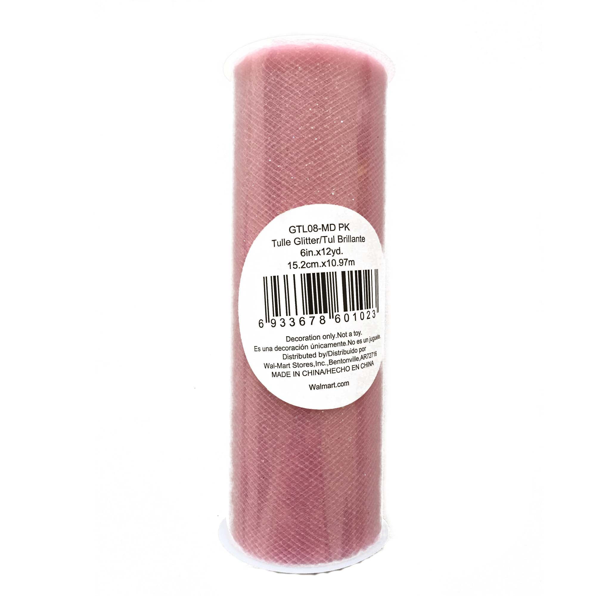 Fuzhou 6inch 12Yd Medium Pink Glitter Tulle Spool,100% Polyester by the Bolt