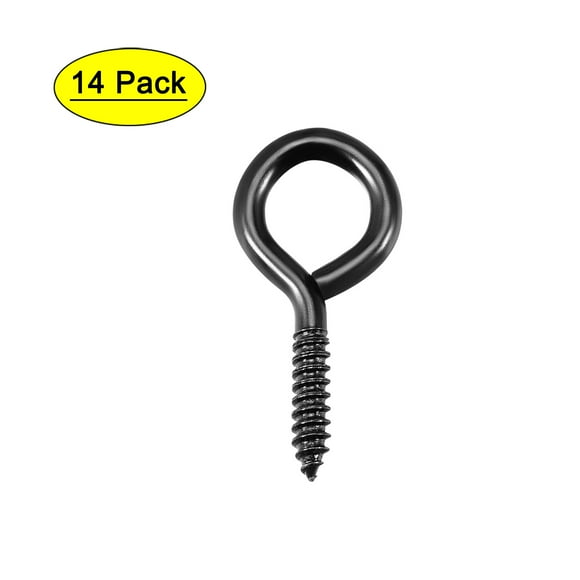 Unique Bargains 1.2inch Screw Eye Hooks Self Tapping Screws Screw-in Hanger Eye-Shape Ring Hooks Black 14 pcs