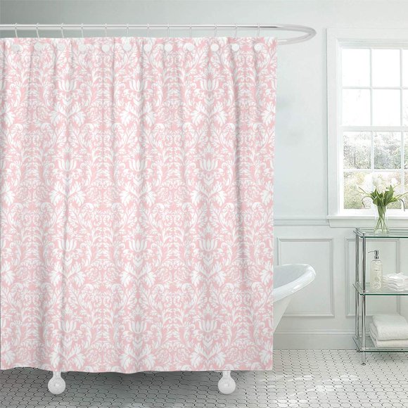 SUTTOM Rideau de Douche en Brocart Pastel Rose Blanc Damassé Chic Shabby Abstrait Antique 66x72 Pouces