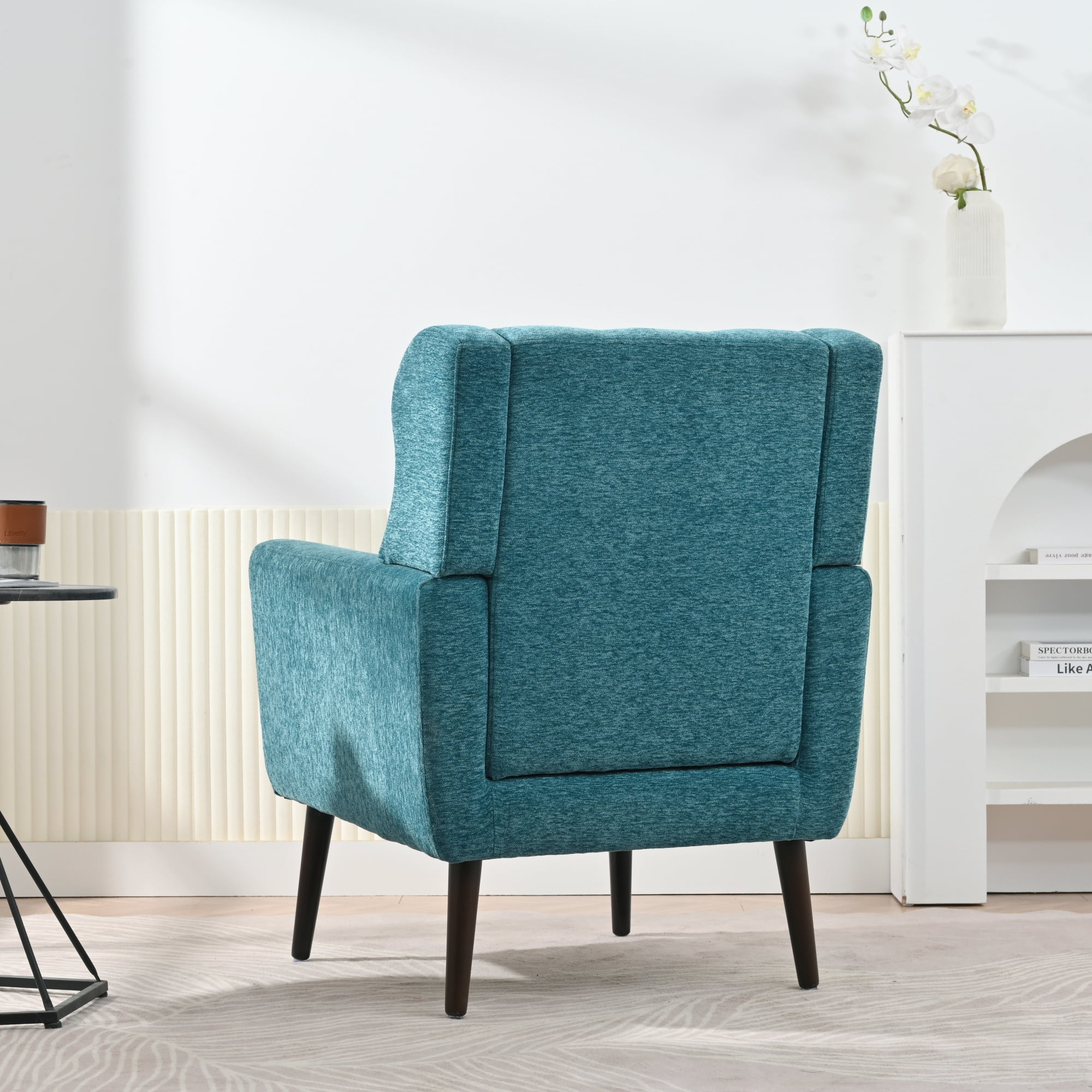 Leumius Modern Accent Chair with Solid Wood Leg, Chenille Armchair with Pillow, Comfy Soft Padded Lounge Chair for Small Space, Bedroom, Living Room Teal
