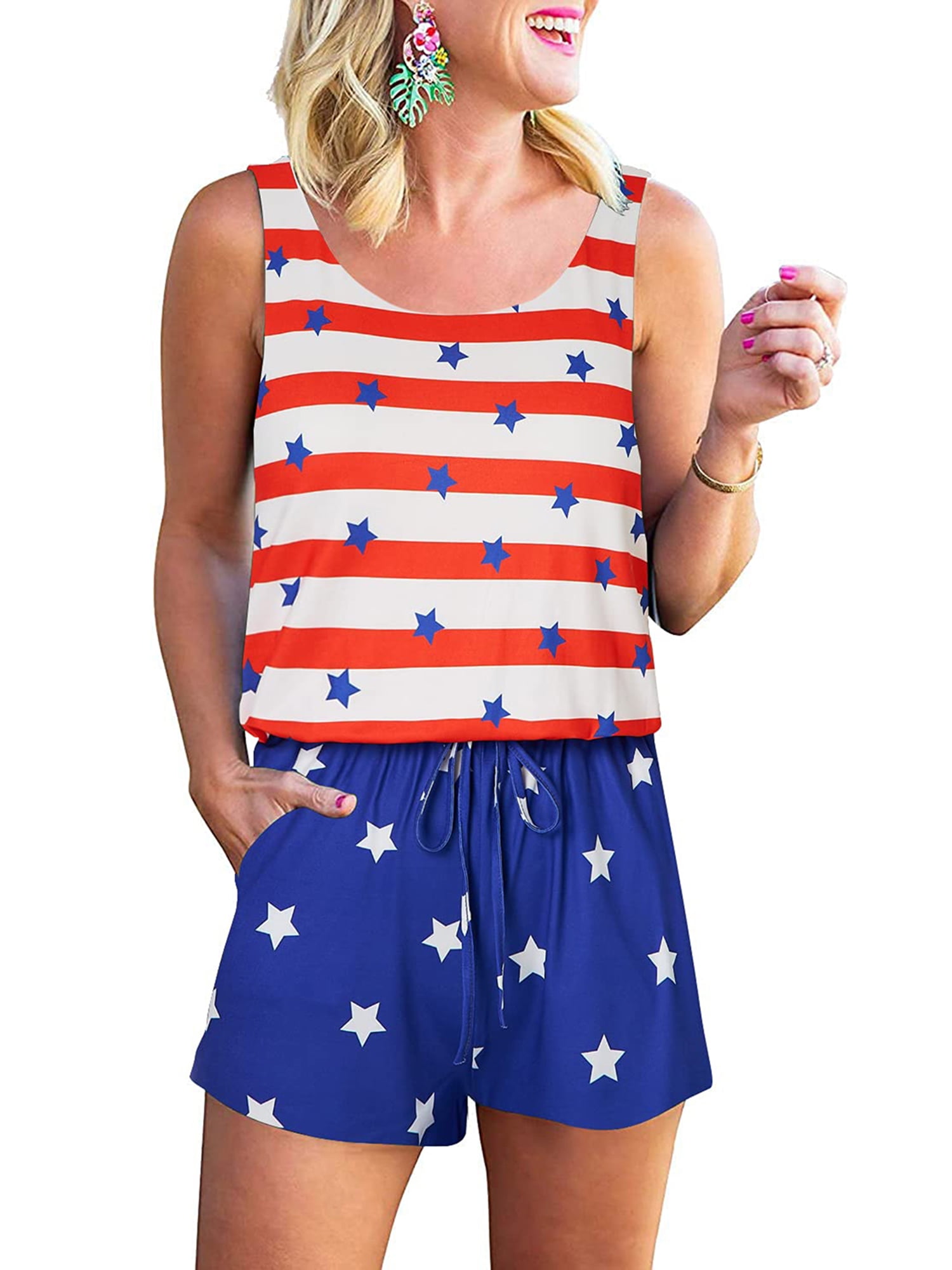 Women 4th of July Rompers Sleeveless 