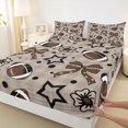 thumbnail image 4 of Homewish Kawaii Brown Bowknot Twin Sheet Sets for Kids, Cartoon Stars Flower Twin Fitted Sheet, Rugby Football Lover Flat Sheet, Breathable Home Decor, 3pcs, 4 of 8