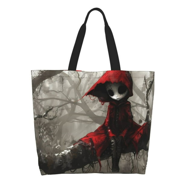 Balery Dark Red Hooded Girl Bolsa Tote Estilo Estético con Cremalleras, Bolsa de Hombro, Bolsa de Compras Grande y Plegable