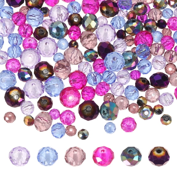 Uxcell 200 Pcs Faceted Rondelle Glass Beads, 4/6/8 mm Czech Crystal Glass Spacers Bead Bulk Assorted for Jewelry Making Bracelets Necklace Earring DIY Crafts, Purple Tone