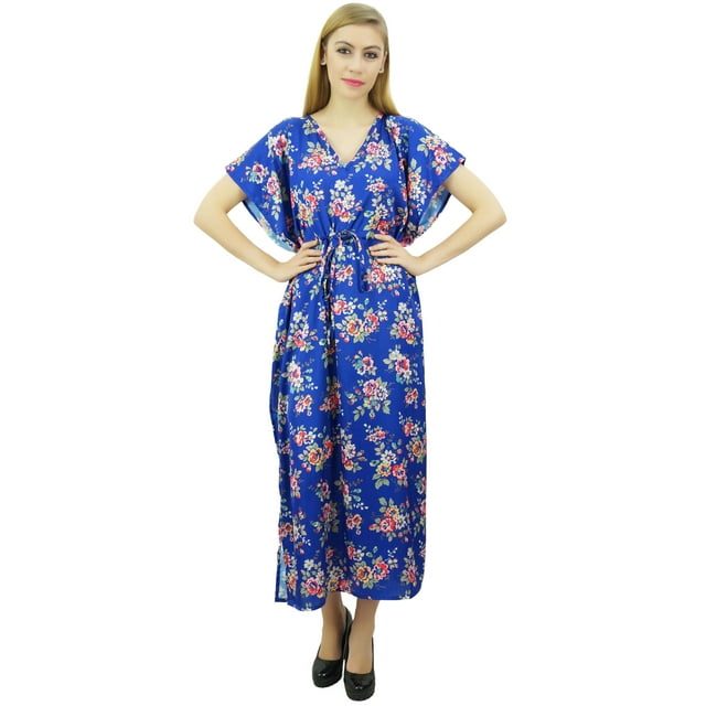 Bimba Kimono Long en Satin pour Femmes avec Cordon de Serrage Floral Bleu - 12