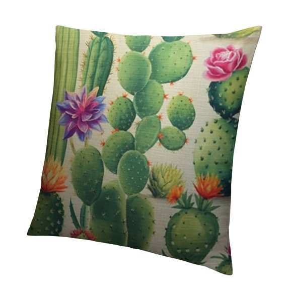 Various Cactus Throw Pillow Cover Watercolor Cactus Plants and Purple Flowers Seamless Pattern Decorative