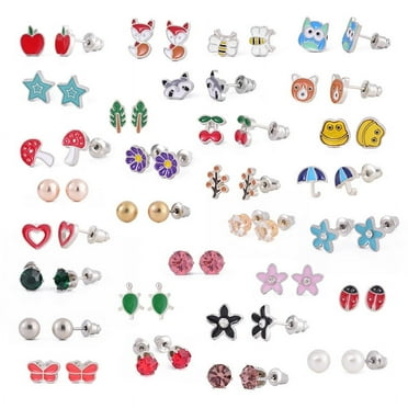 Designice Assorted Cute Stud Earrings Set, Hypoallergenic, 30 Pack, Stainless Steel
