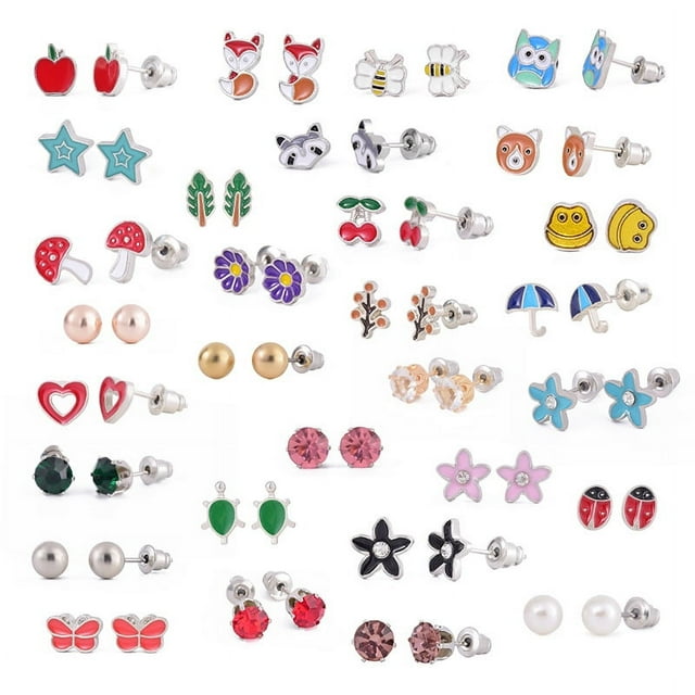 33/30 pares de aretes hipoalergénicos para niñas con orejas sensibles con poste de acero inoxidable, lindos aretes surtidos para adolescentes, niñas y mujeres Ormromra HMJM485