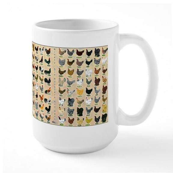 CafePress - 96 Roosters And Hens Large Mug - 15 oz Ceramic Large White Novelty Mug