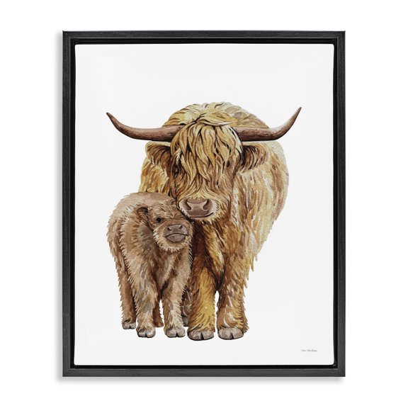 Stupell Industries Contemporary Minimal Cattle & Calf Black Floating Frame Canvas Art, 17 x 21, by Seven Trees Design