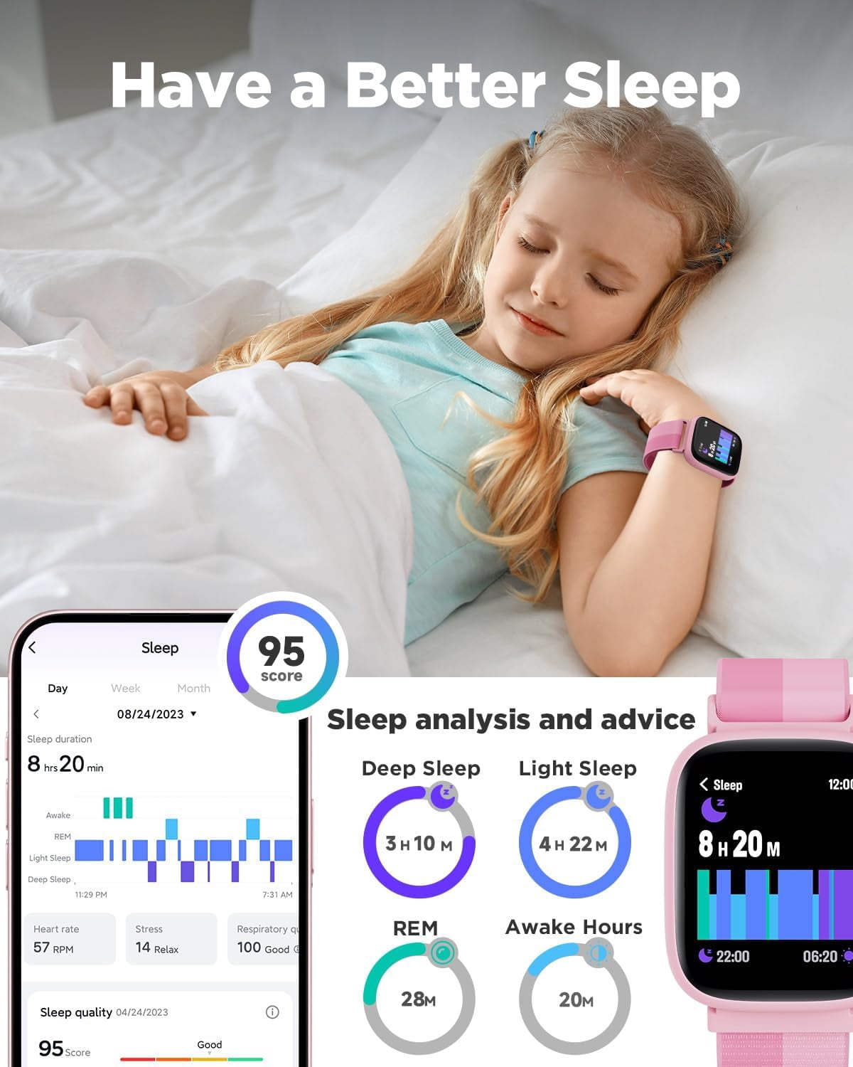 BIGGERFIVE Smart Watch for Kids, 1.8" Fitness Tracker Watch Pedometer, Sleep Monitor, IP68 Waterproof, Calorie Step Counter, Puzzle Game with/Without APP for Girls Teens 5-16,