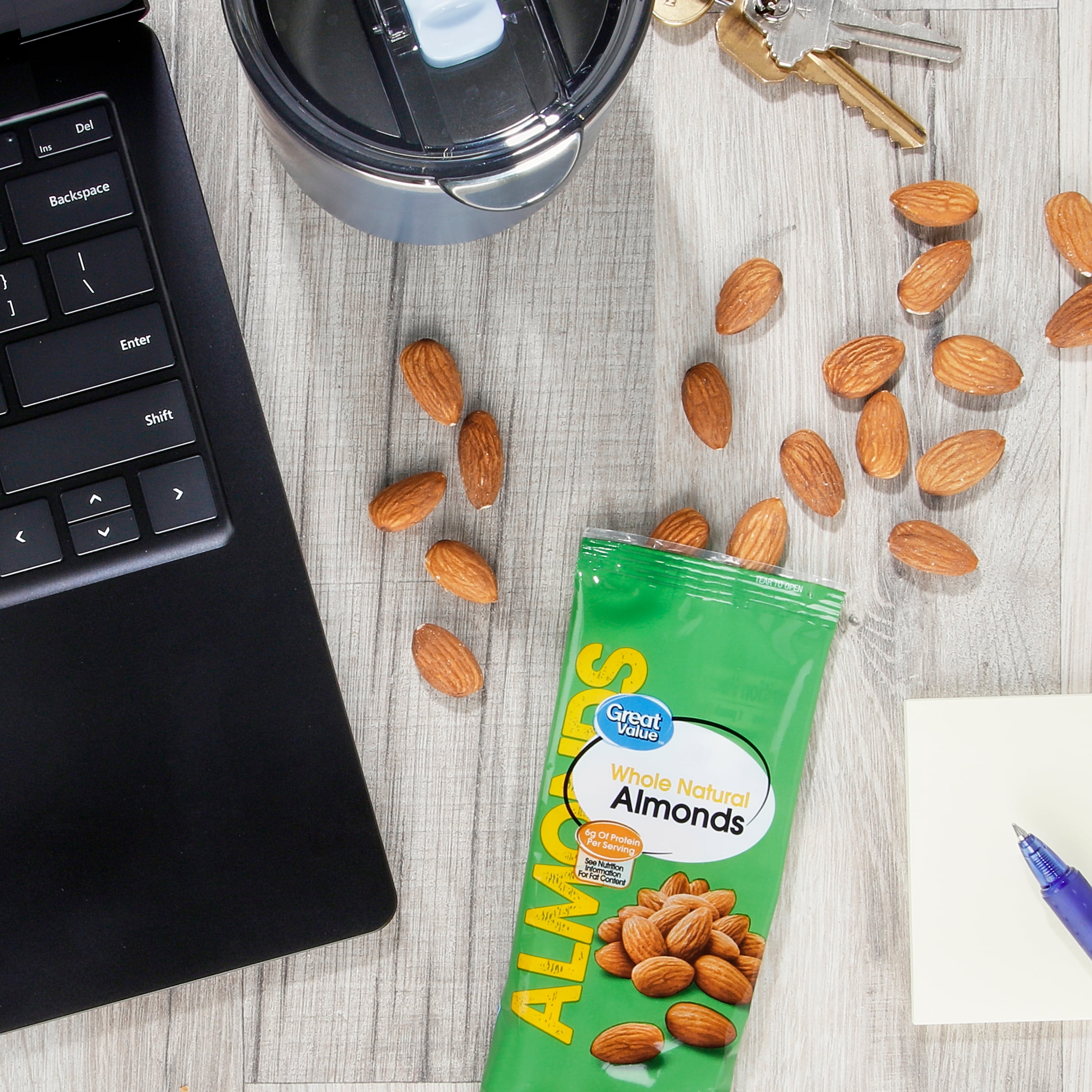 Great Value Whole Natural Almonds, 1 oz, 8 Count