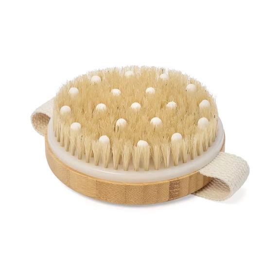 Boar Bristle Bath Brush with Silicone Massage Beads, Soft Tip Exfoliating Body Brush, 11cm