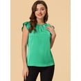 thumbnail image 2 of INSPIRE CHIC Women's Cut Out Keyhole Back Straight Solid Pleated Cap Sleeve Blouse, 2 of 5