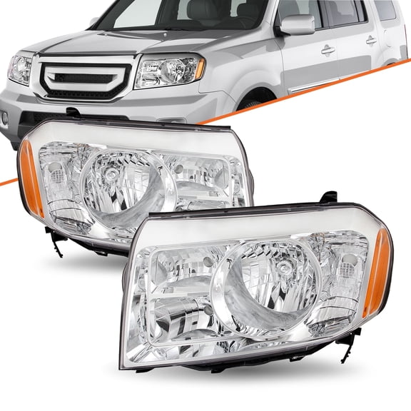 BRYGHT-For 2009 2010 2011 Honda Pilot 4Dr Chrome  Amber Headlights Assembly Pair
