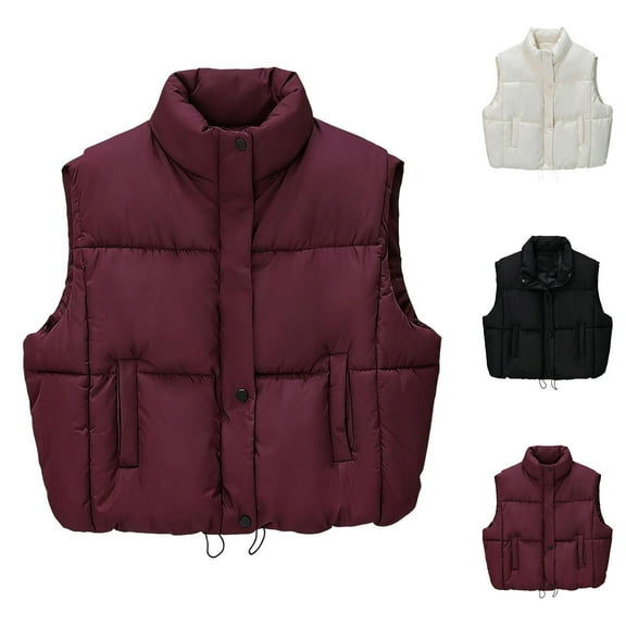 FRSASU Womens Puffer Vest Zip up Sleeveless Lapel Jackets Travel Fall Fashion Warm Winter Coats with Pockets White