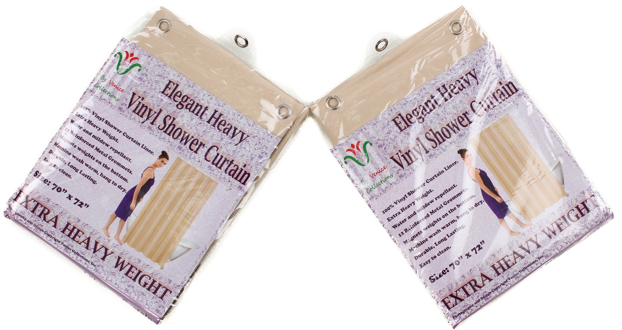 Venice Elegant Home Heavy Duty Vinyl Shower Curtain Liner With 12 Metal Grommets 2-Pack Sand
