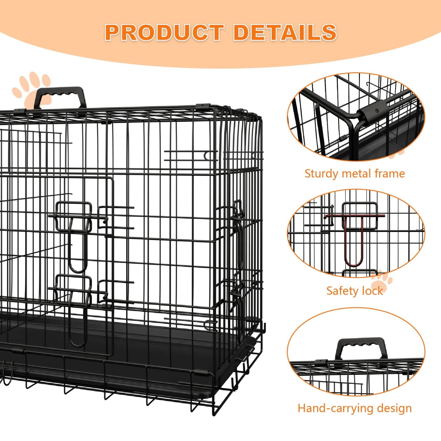 36" Medium Dog Crate, Folding Metal Wire Dog Cage with Divider & Leak-Proof Tray, Double Door Pet Crate for Indoor Outdoor Travel, Black