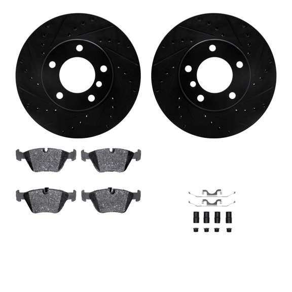 Dynamic Friction Company Front Brake Rotors-Drilled and Slotted-Black with 5000 Advanced Brake Pads includes Hardware 8512-31041