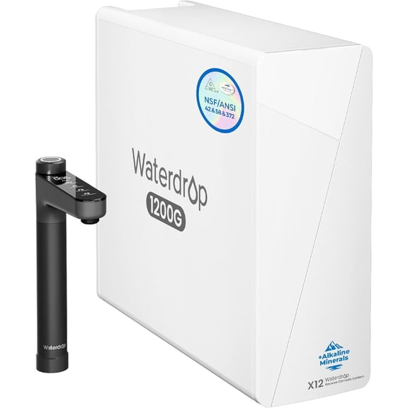 Restored Waterdrop X12-Alkaline Mineral pH+ Tankless Reverse Osmosis System, NSF/ANSI 42&58&372 Certified, 1200 GPD RO Water Filter System, 11-Stage Filtration, 3:1 Pure to Drain, UnderSink, Black Faucet (Refurbished)
