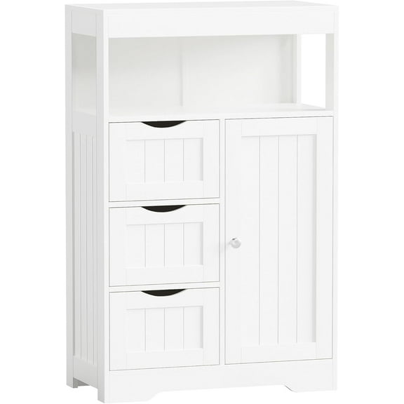 PRZL Bathroom Floor Cabinet, Wooden Free-Standing Storage Organizer with 1 Door and 3 Drawers, Bathroom Storage Cabinet for Living Room/Kitchen/Hallway/Home Office (Light White, 3 Drawers)