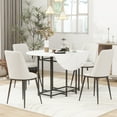 thumbnail image 2 of PAPROOS Extendable Dining Table Set for 4, Compact 5 Piece Dining Room Set with Round Faux Marble Top, Golden Frame, and Upholstered Chairs, Space Saving Foldable Dinette Set, White&Beige, 2 of 11