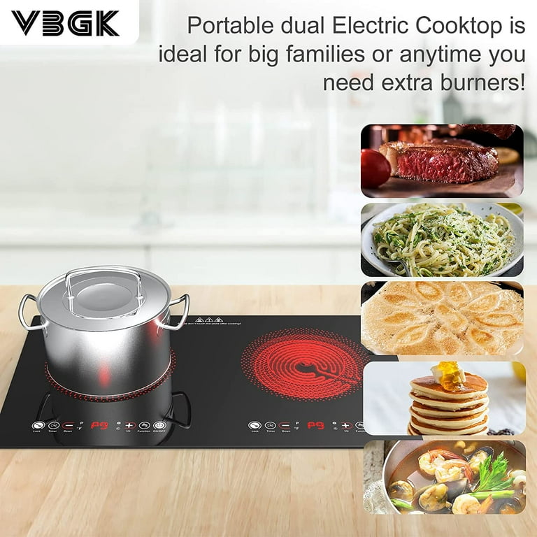 VBGK 24 inch Electric Cooktop 2-Burner 2200W with Child Lock