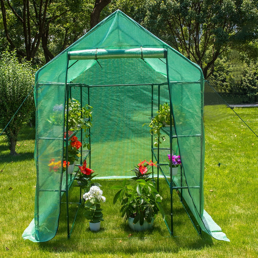 Sundale Outdoor Gardening Large 4 Tier 12 Shelf Hot Green House with PE Cover and Zipper Door, Waterproof Walk in Plant Green House, UV Protection, Insect Prevention, 97"(L) x 56"(W) x 77.6"(H)