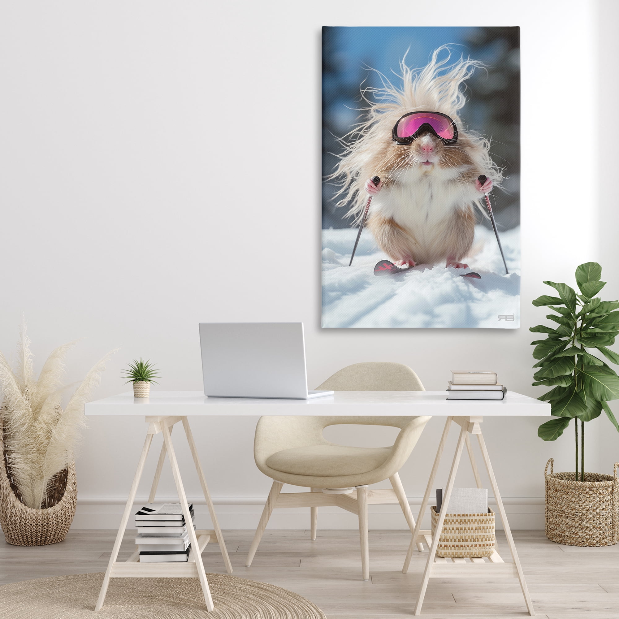 Stupell Industries Skiing Guinea Pig Animals & Insects Painting Gallery Wrapped Canvas Art Print Wall Art, 30 x 45
