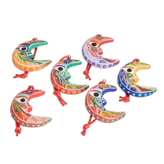 NOVICA Ceramic ornaments, 'Crescent Moon' (set of 6)