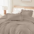 thumbnail image 6 of Light Brown Ruffle Comforter Cal King(104x96Inch), 3 Pieces(1 Ruffled Comforter and 2 Pillowcases) Solid Farmhouse Shabby Chic Bed, Vintage Rustic Soft Microfiber Bedding Set, 6 of 9