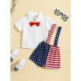 thumbnail image 2 of Coduop Baby Boy Independence Day Gentleman Outfit Set Short Sleeve Shirt and Suspender Shorts Set, 2 of 9