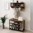 thumbnail image 1 of ZXNYH Coat Rack Shoe Bench Set Entryway Hall Tree with Bench Shoe Rack Wall Mounted Coat Rack 3 Storage Cubbies Display Shelf for Hallway Wooden and Metal Frame (Grey), 1 of 5
