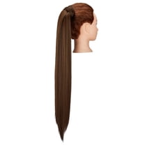 LELINTA 20/28 Inch Afro Long Straight Ponytail Extension Magic Paste Clip in Wrap Around Synthetic Wrap Drawstring Ponytails Hairpiece for Women (Brown)