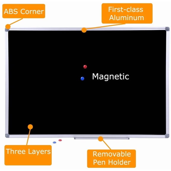 Large 36 x 24 Magnetic Black Chalkboard for Wall, Sturdy Aluminum Frame Blackboard for Home, Office, School, Use with Regular Chalk