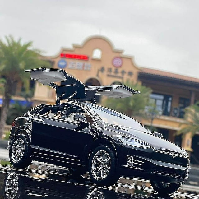 Modelo de coche de aleación modelo X de Tesla 1:24 para niños, juguetes de coche para niños, regalos de Navidad para niños (negro) Afortunado Sencillez