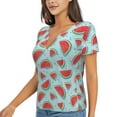 thumbnail image 2 of Wukai Watermelon Casual V-Neck Graphic Tees for Women: Lightweight and Breathable Summer Tops with Stylish Design-Large, 2 of 8