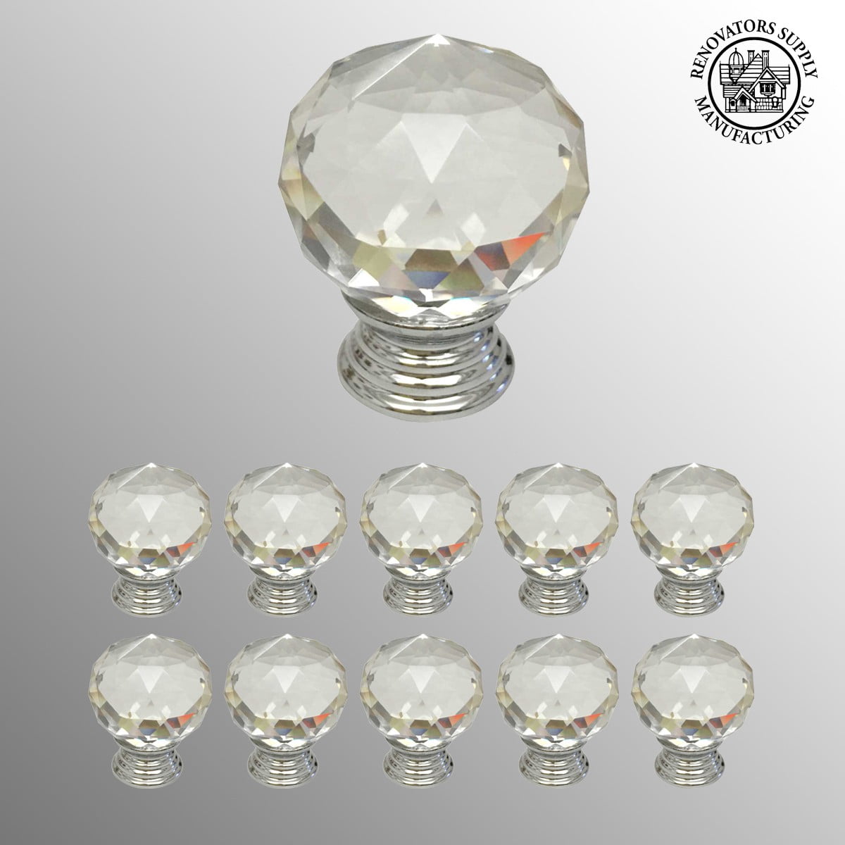Clear Glass Cabinet Knobs Round 1.5 Inch Projection, 30mm dia. 10 pcs