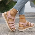 thumbnail image 4 of Rokment Womens Roman Platform Gladiator Sandals Beach Trendy Casual Suede Open Toe Buckles Chunky Wedge Fisherman Dress Heels Comfortable Walking Shoes Summer Pink Size 9, 4 of 8