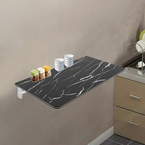 Folding Wall Desk, Wall-Mounted Rectangular Folding Table Black 31.5*15.75in