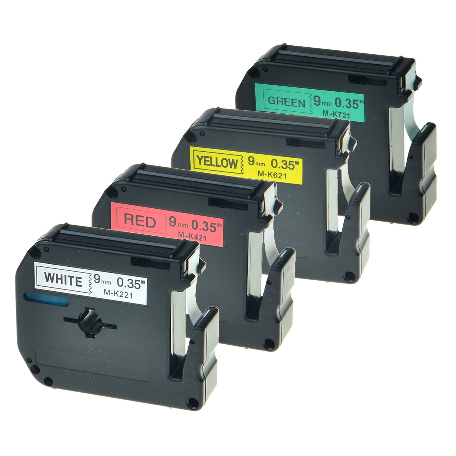 GREENCYCLE 4PK 9mm 8m Black on White/Red/Yellow/Green Label Tape Compatible for Brother MK M-K M MK221 MK421 MK621 MK721 P-touch Printer