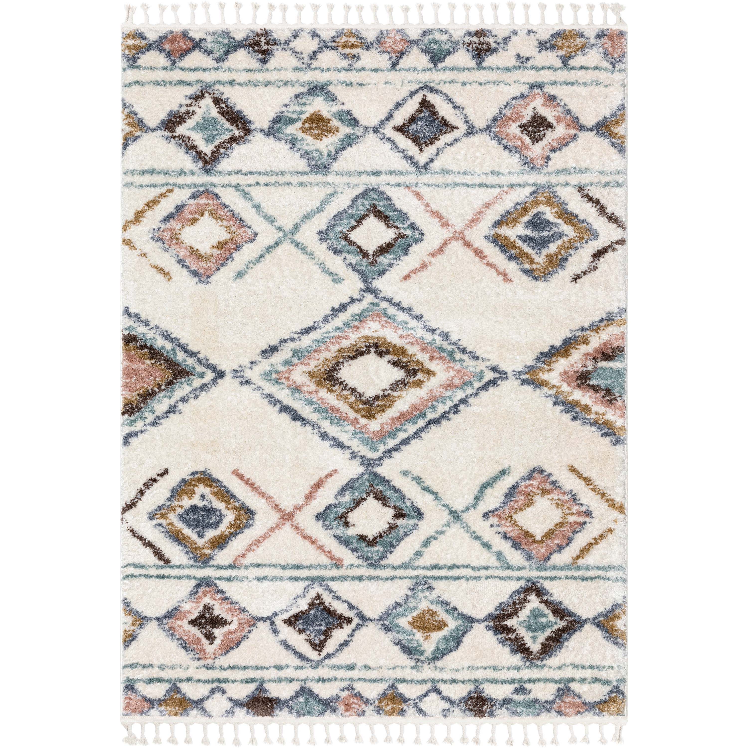 Well Woven Nala Moroccan Area Rug, 3.92' x 5.25', Cotton Fringe For Authentic Look, Plush & Soft Shag Pile, Moroccan Tribal Print