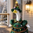 thumbnail image 4 of 2 Pcs/Set Christmas Tree Porch Goose Outfits, Lawn Goose Statue Xmas Tree Costume, Green Christmas Garden Goose Clothes Dress and Hat for 23" High Statue Xmas Holiday Patio Yard Decor, 4 of 8