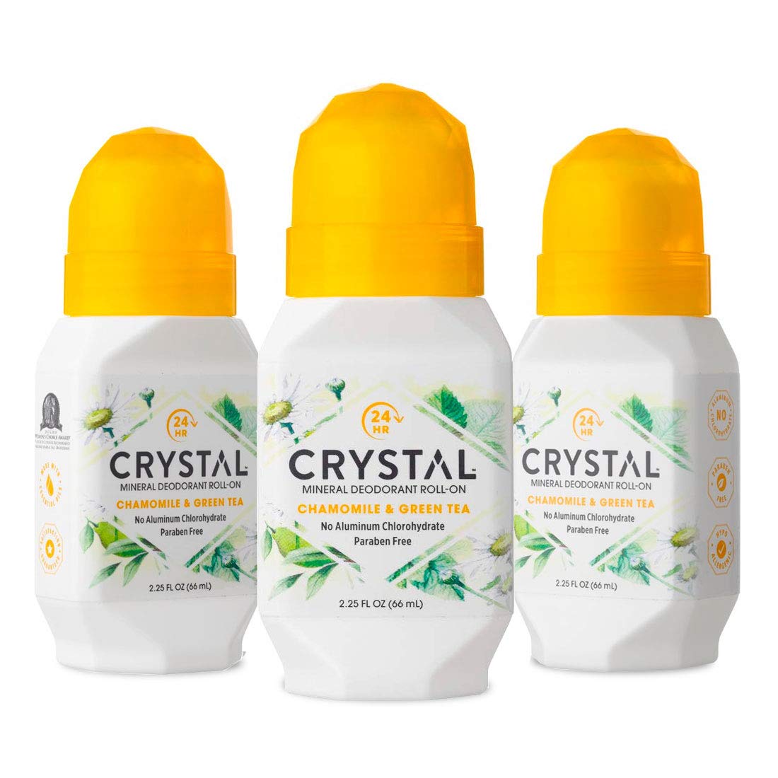 Pack of 3 CRYSTAL Mineral Deodorant RollOn Body Deodorant With 24Hour Odor Protection, Non