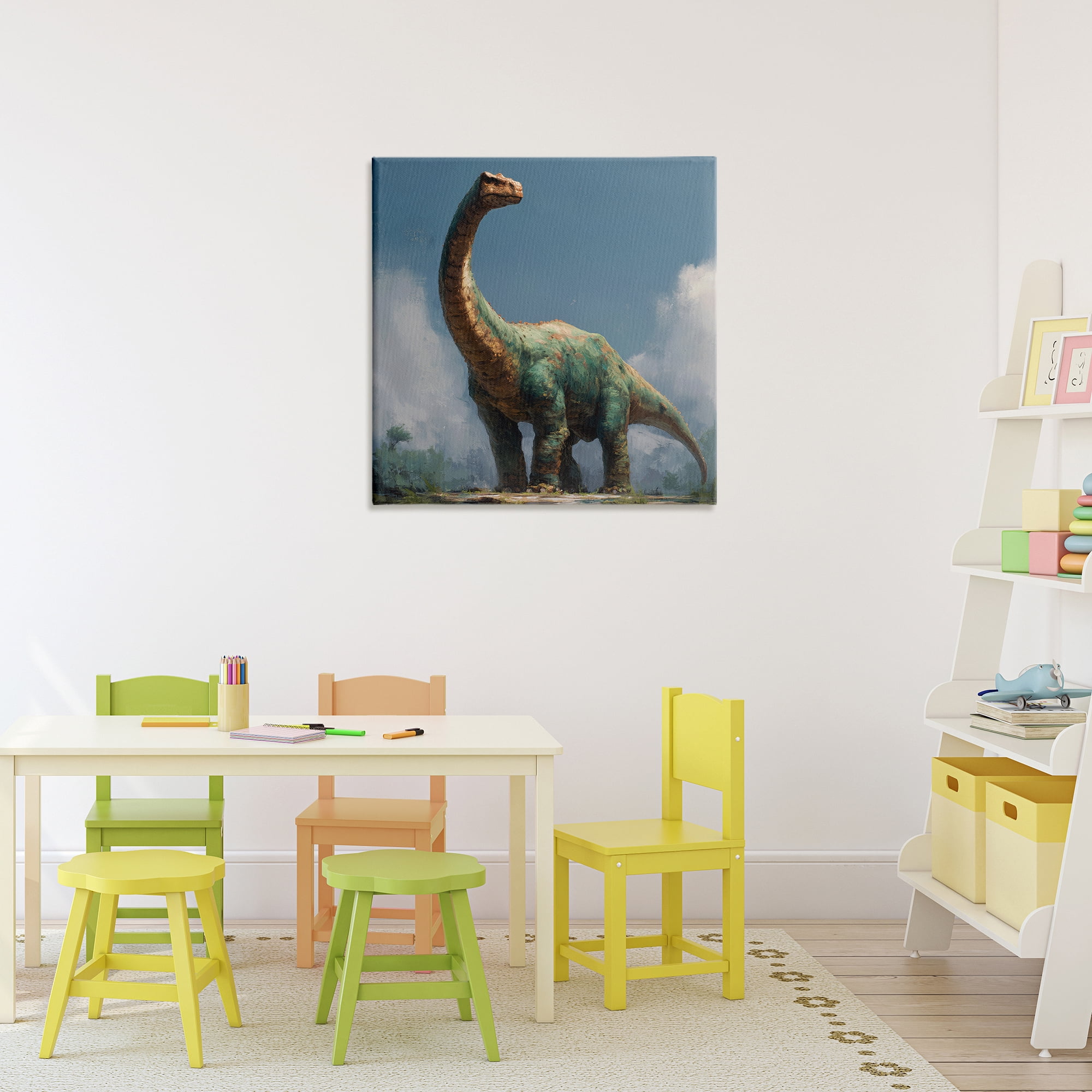 Stupell Industries Colossal Brontosaurus in Meadow Canvas Wall Art, design by Wumples
