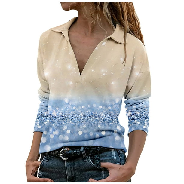 Women`s Autumn Casual Cute Nice Reverse Printing Long Sleeve 95%Polyester,5% Spandex Top(Khaki,XL) 
