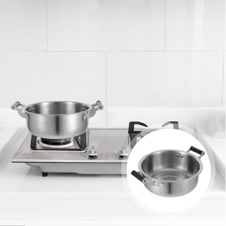 OUNONA 304 Stainless Steel Soup Pot Silver Flat Bottom Heat Resistant Handles